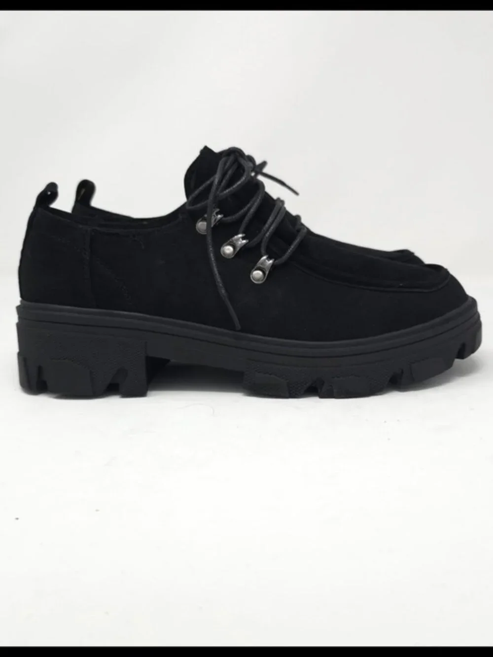 Black Faux Suede Chunky Platform Oxford Casual Lace Up Lug Sole